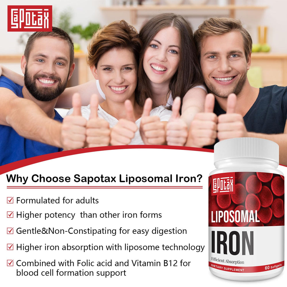 Sapotax Liposomal Fe Iron Softgel on shelf ready for daily routine.