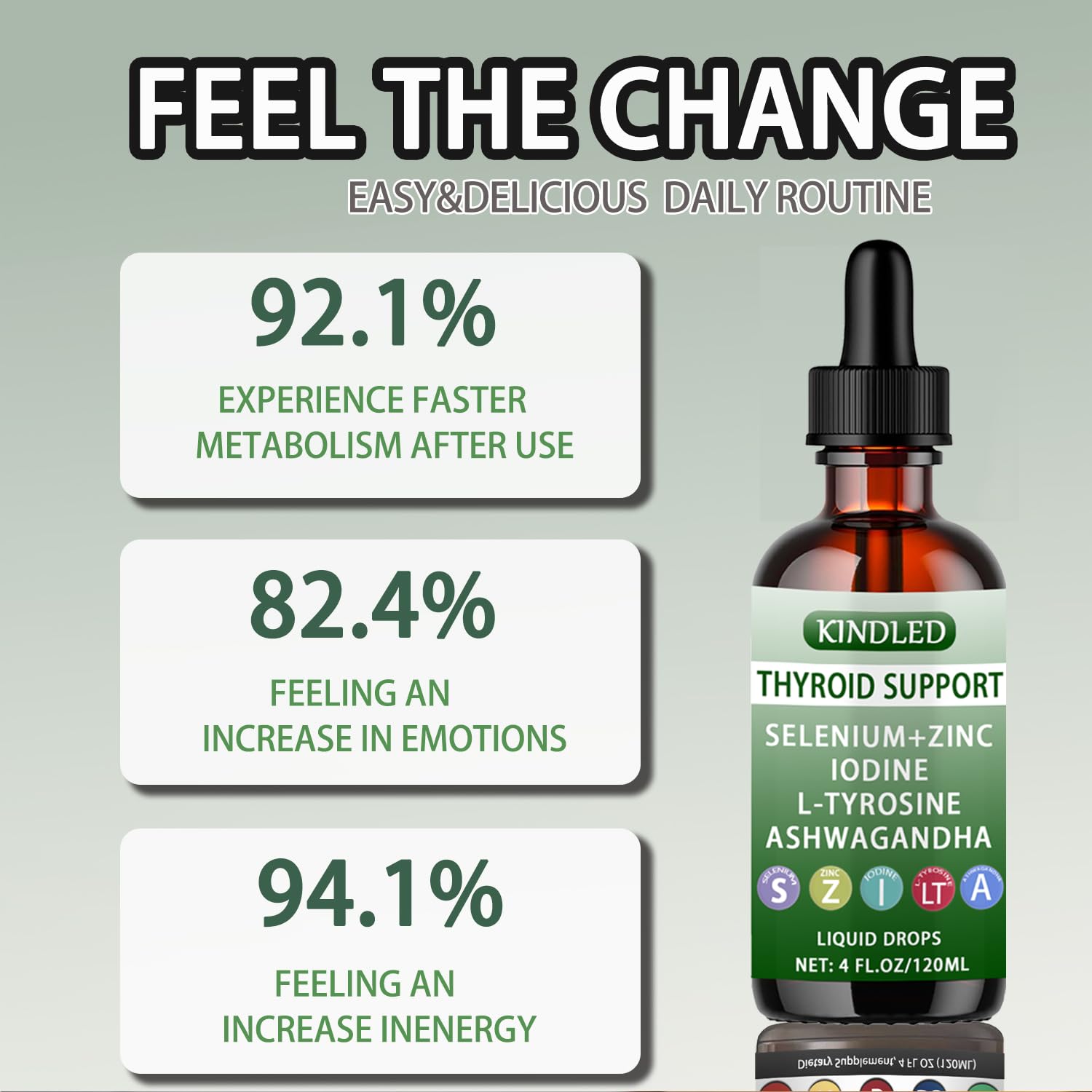 Sapurais Kindled Thyroid Drops bottle close-up highlighting clean ingredients.