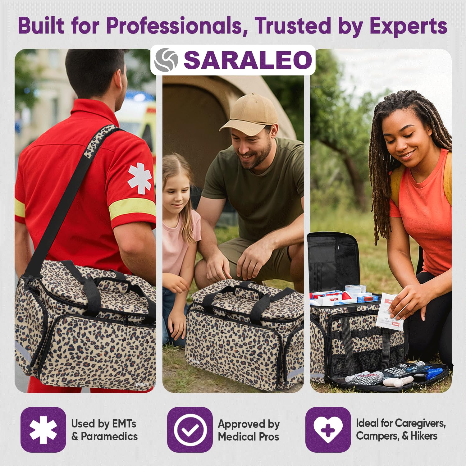 SARALEO Leopard bag compact size fitting easily in car and clinic bags