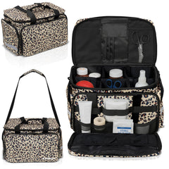 SARALEO Leopard Medical Bag Organizer front view demonstrating organized professional setup for clinicians