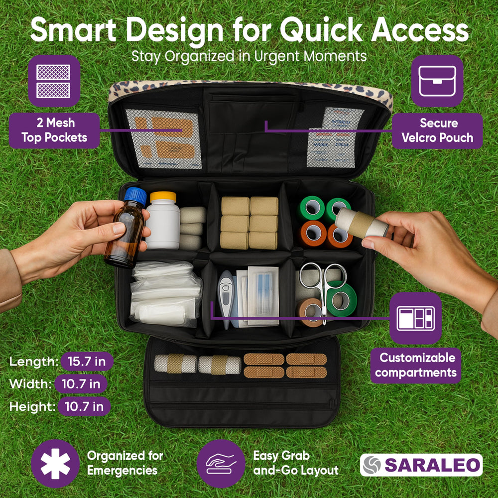 SARALEO Leopard Bag Organizer main compartment with 11 pockets enabling efficient kit organization