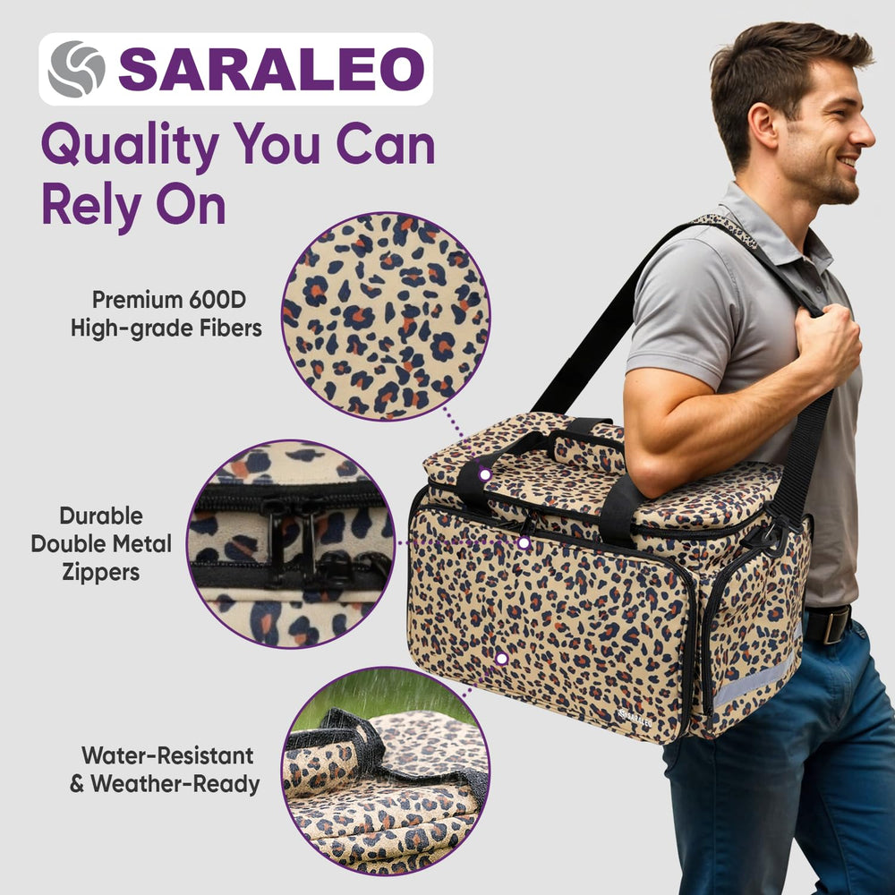 SARALEO Leopard bag side pocket detail showing accessible storage for bandages and tools