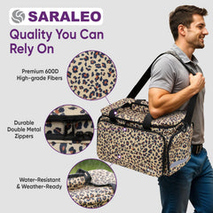 SARALEO Leopard bag side pocket detail showing accessible storage for bandages and tools
