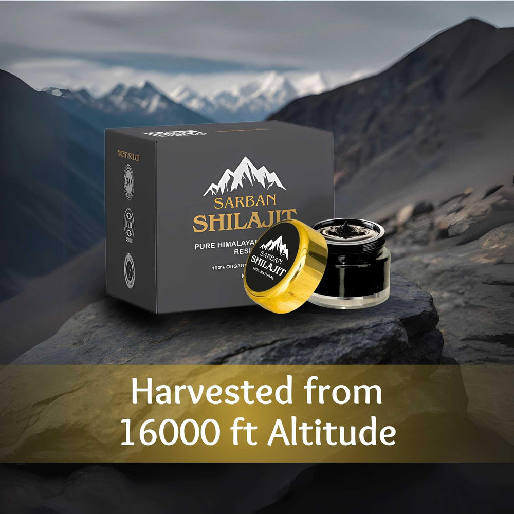 Lab-tested purity certificate beside Sarban Shilajit resin.