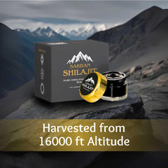Lab-tested purity certificate beside Sarban Shilajit resin.