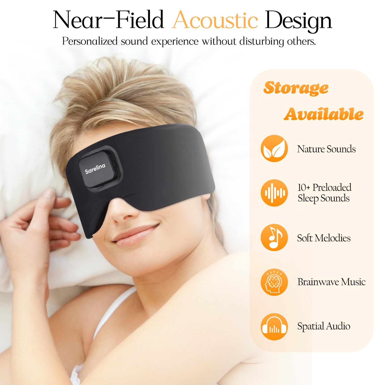 Sarelina sleep mask built-in speakers deliver immersive audio with reduced leakage
