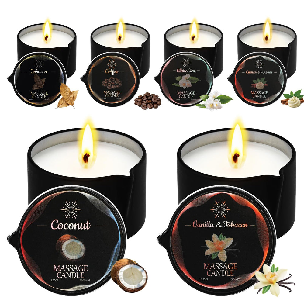 Sariiraw 6-pack massage candle set in a tidy display for home spa use