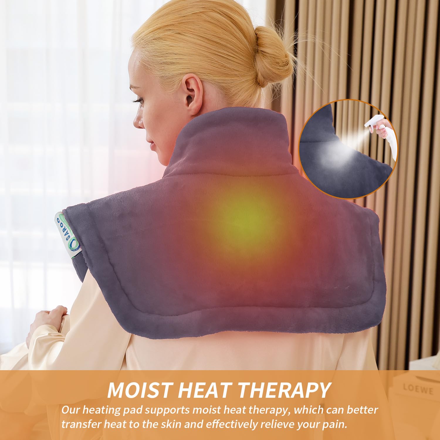 SAROO dry and moist heat modes offer versatile warming options.