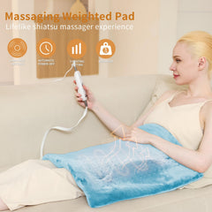 SAROO heating pad features massage function with weighted beads for contouring support.