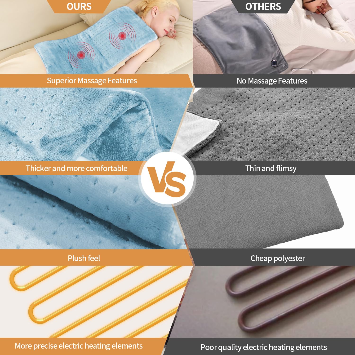 SAROO heating pad has a ten-foot cord for flexible home use.
