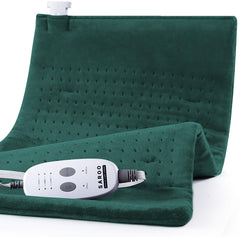 SAROO massaging weighted heating pad with velvet cover delivers broad soothing warmth.