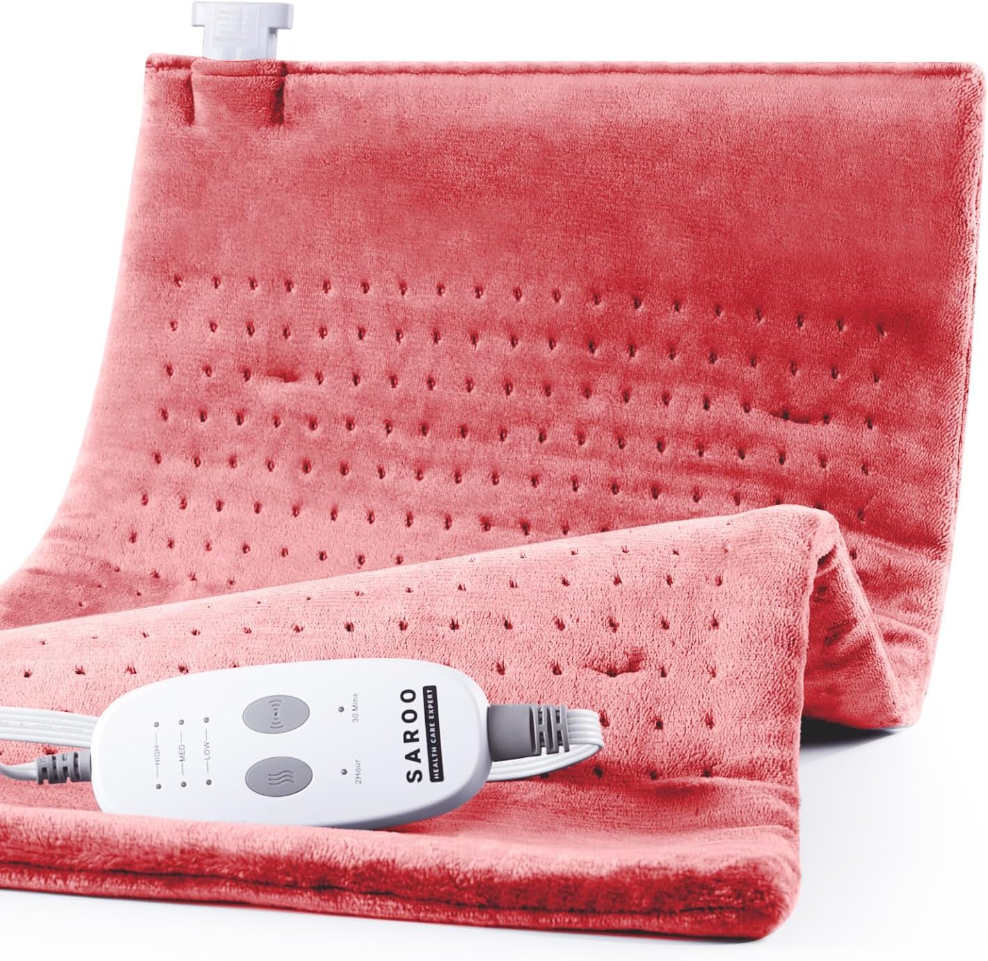 SAROO massaging weighted heating pad with soft velvet cover for skin friendly comfort