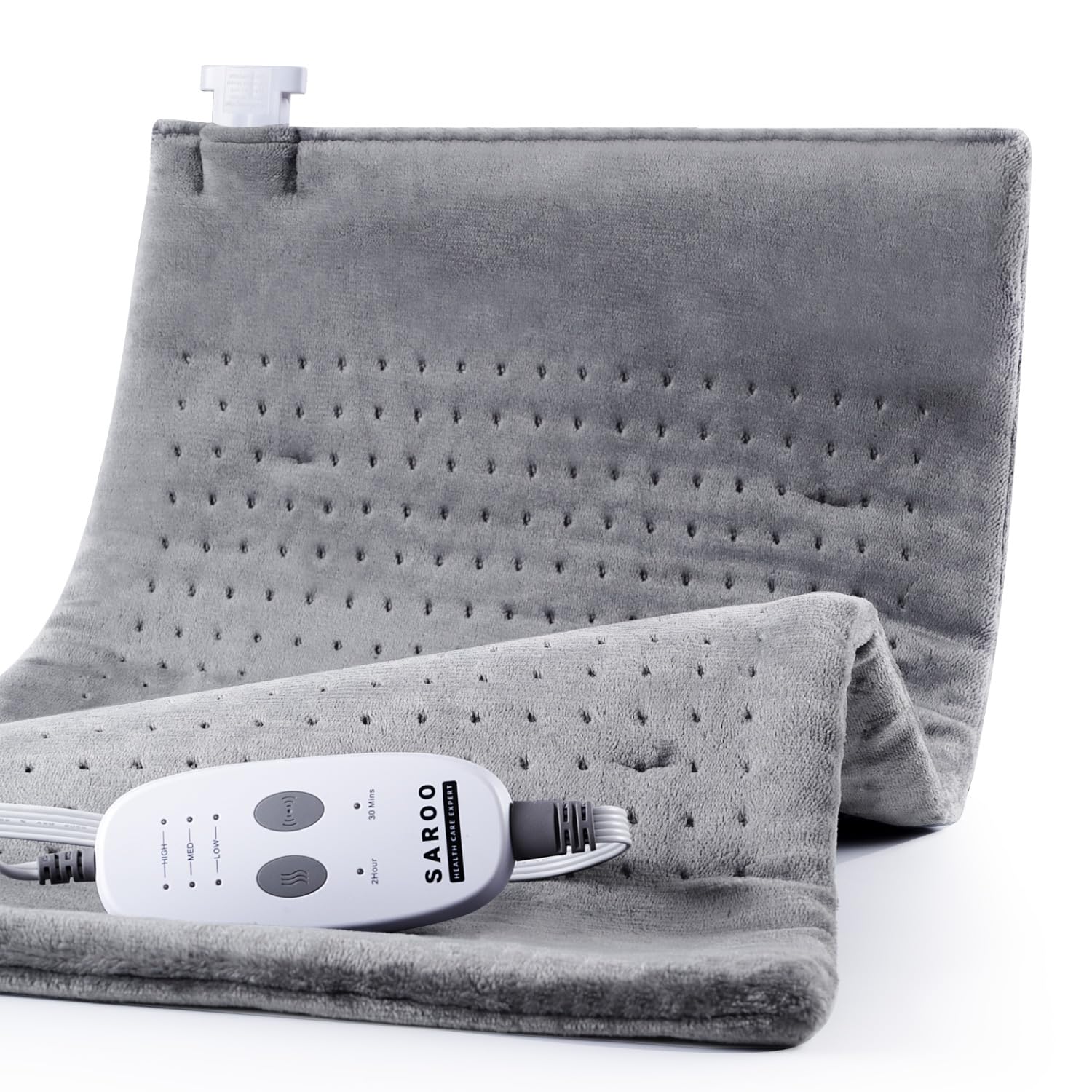SAROO heating pad front view showing full back and shoulder coverage