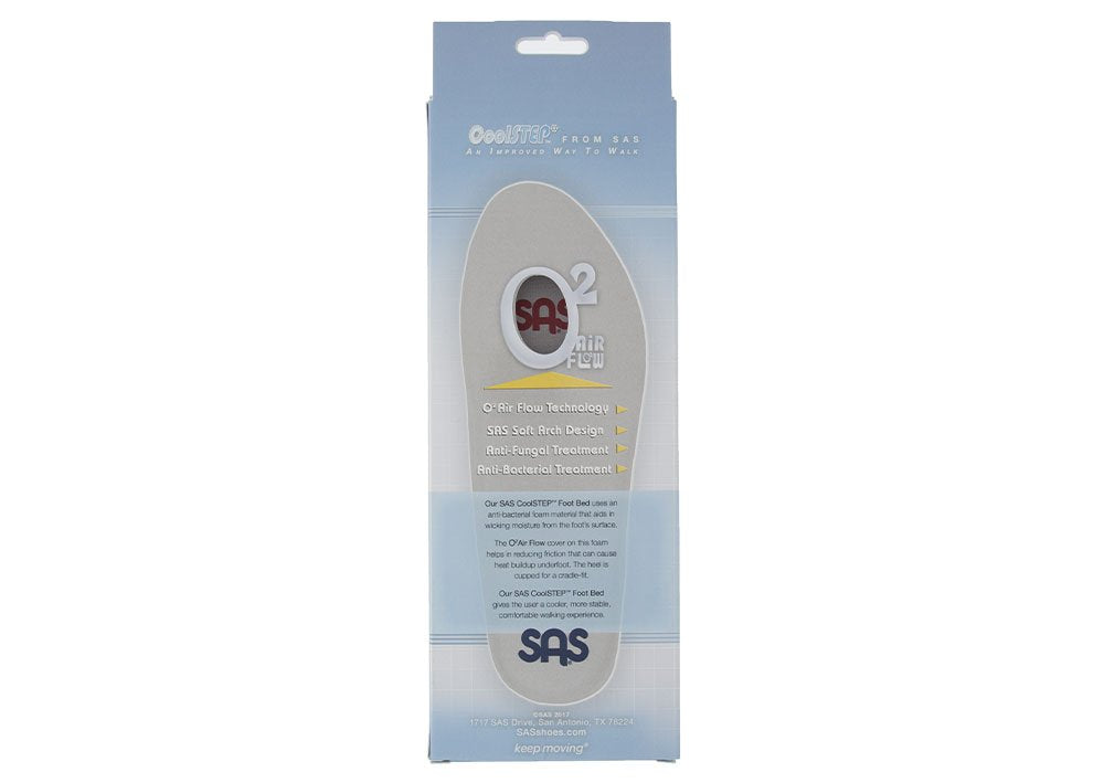SAS Cool Step footbed with O2 Airflow cover reduces friction and heat.