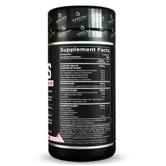 SASCHA FITNESS Bliss bottle on kitchen counter with label highlighting prebiotic and probiotic blend.