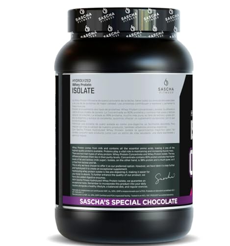 SASCHA FITNESS chocolate flavor protein scoop ready to mix for a creamy shake