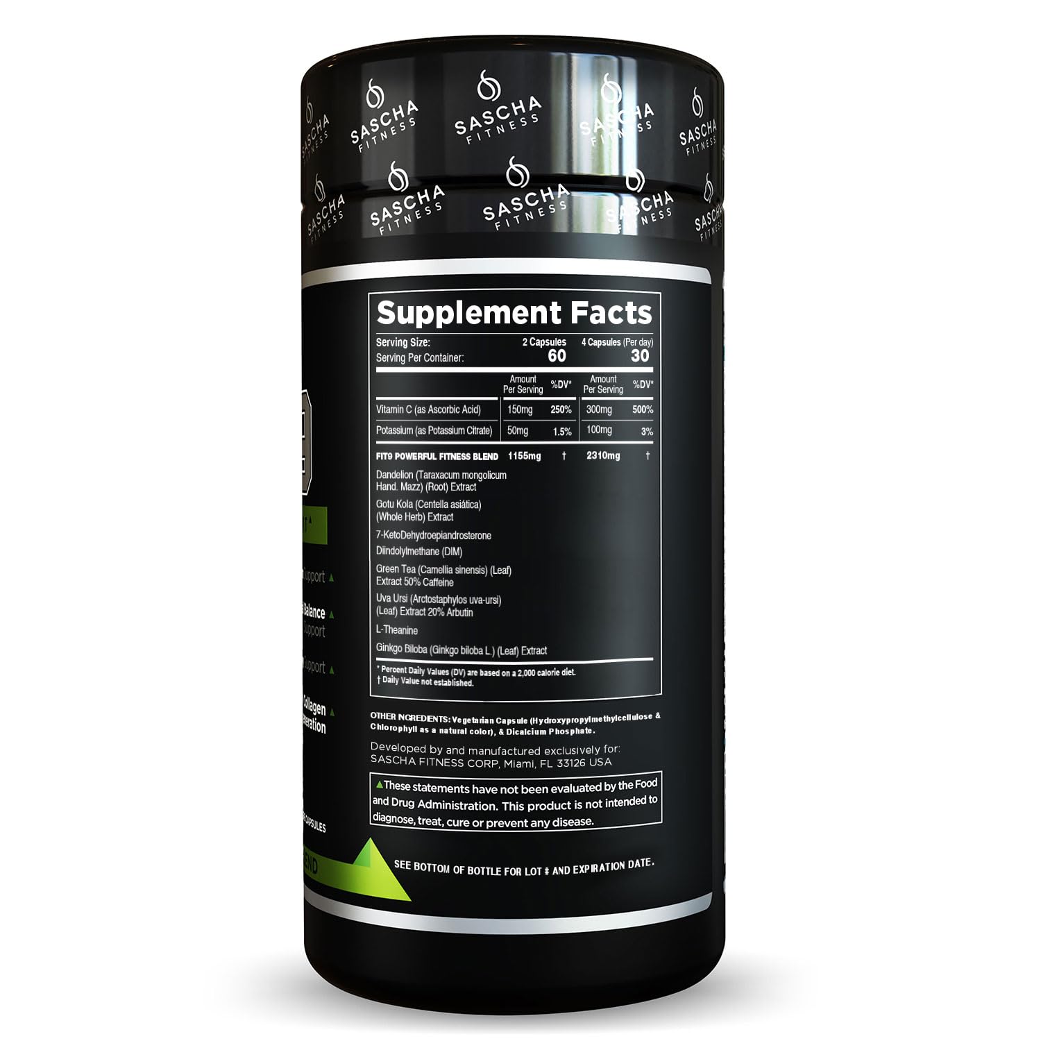 Sascha Fitness Fat-Loss Pills capsules closeup highlighting vegan formula for natural support.