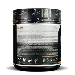 SASCHA FITNESS collagen powder scoop highlights convenient daily ritual for healthy-looking hair