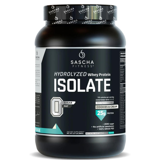 SASCHA FITNESS hydrolyzed whey protein isolate powder in bag for fast absorption.
