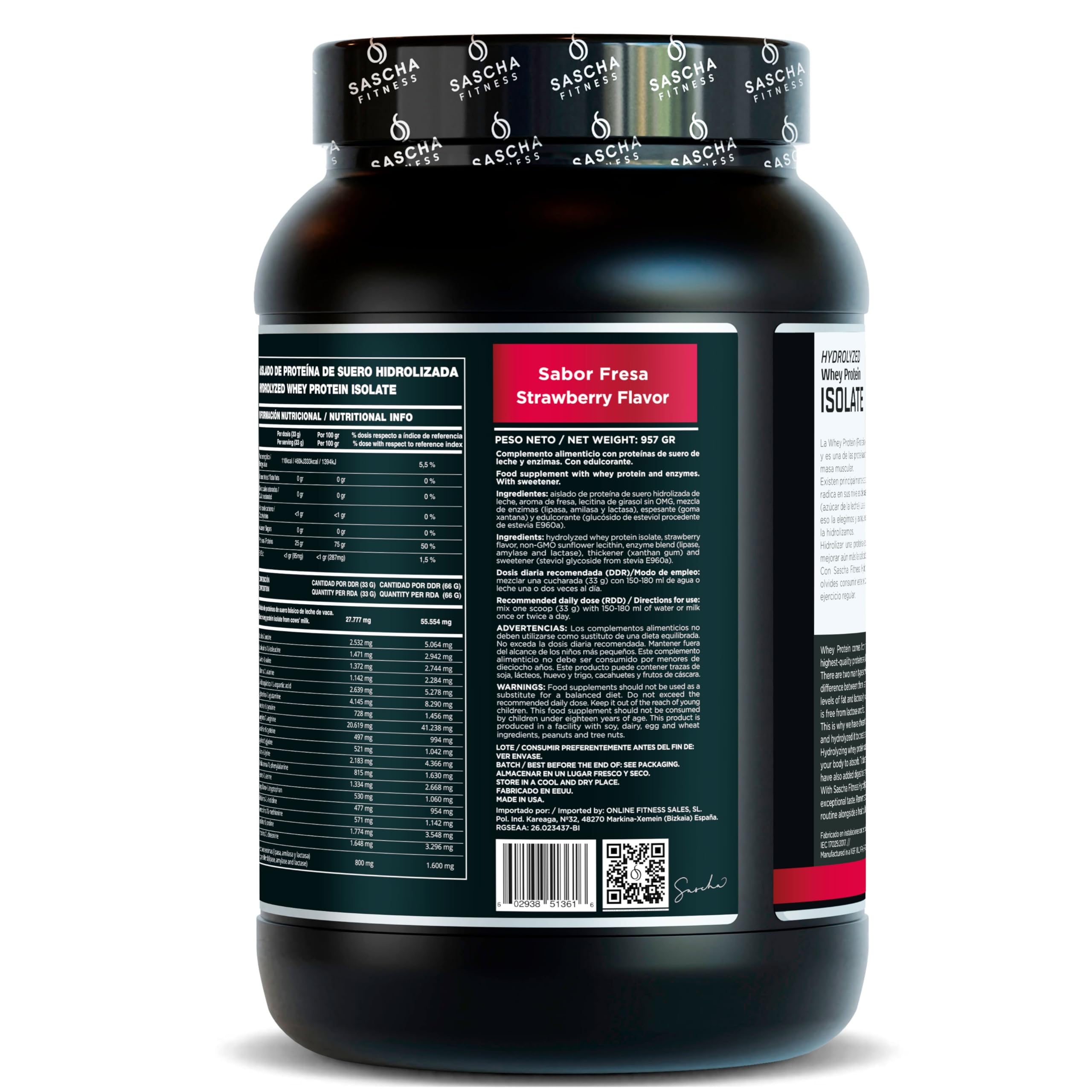 SASCHA FITNESS hydrolyzed whey protein isolate scoop for convenient daily protein boost