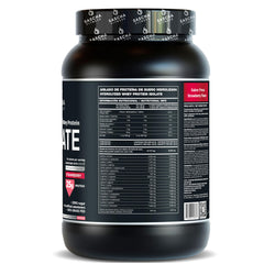 SASCHA FITNESS hydrolyzed whey protein isolate shake glass with creamy strawberry flavor