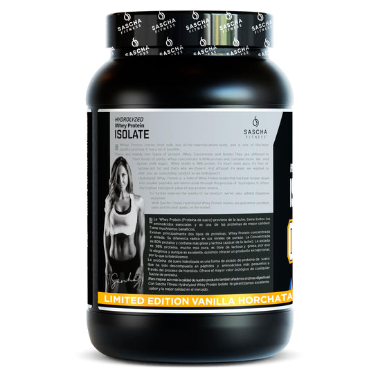 SASCHA FITNESS whey isolate scoop ready for quick post-workout protein intake.