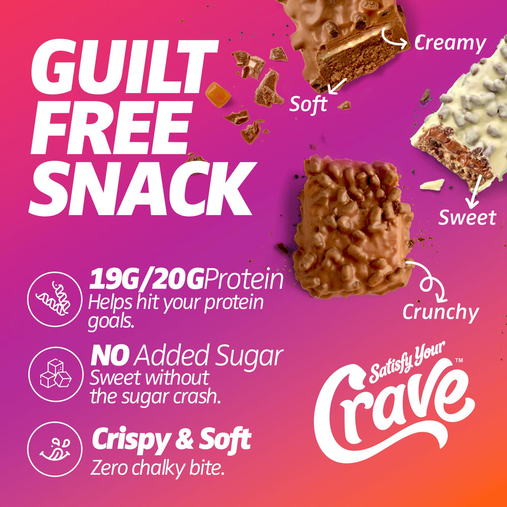 SATISFY YOUR CRAVE Crave Bars variety-pack box displays three flavors for versatile snacking.