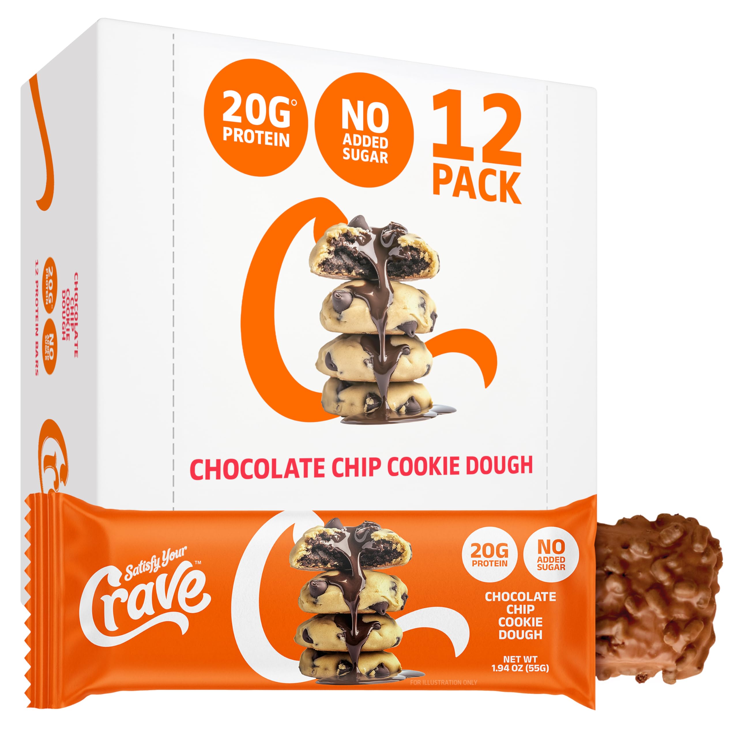 SATISFY YOUR CRAVE Crave Protein Bars chocolate chip cookie dough bar with chewy texture, great for on-the-go
