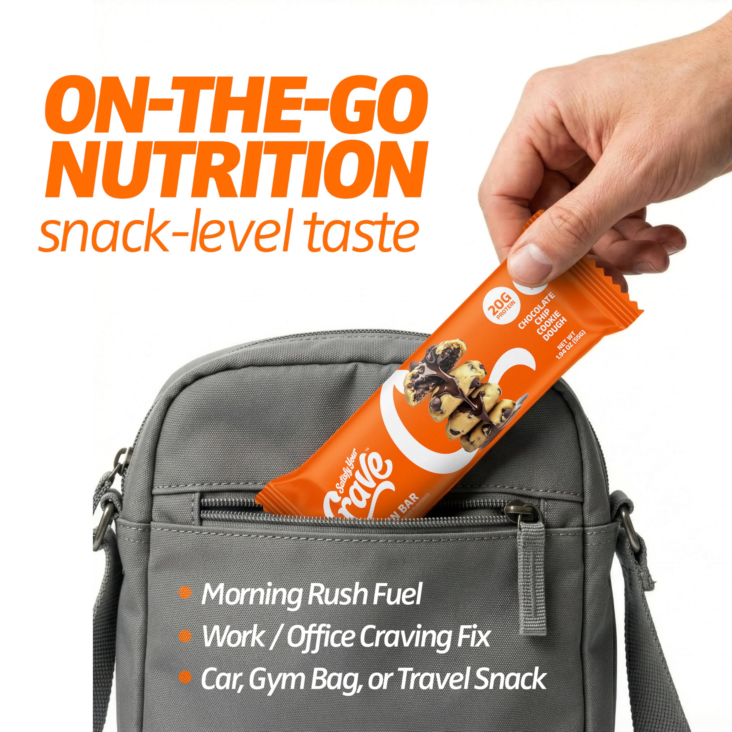 SATISFY YOUR CRAVE Crave Protein Bars suit breakfast routines and office desk drawers