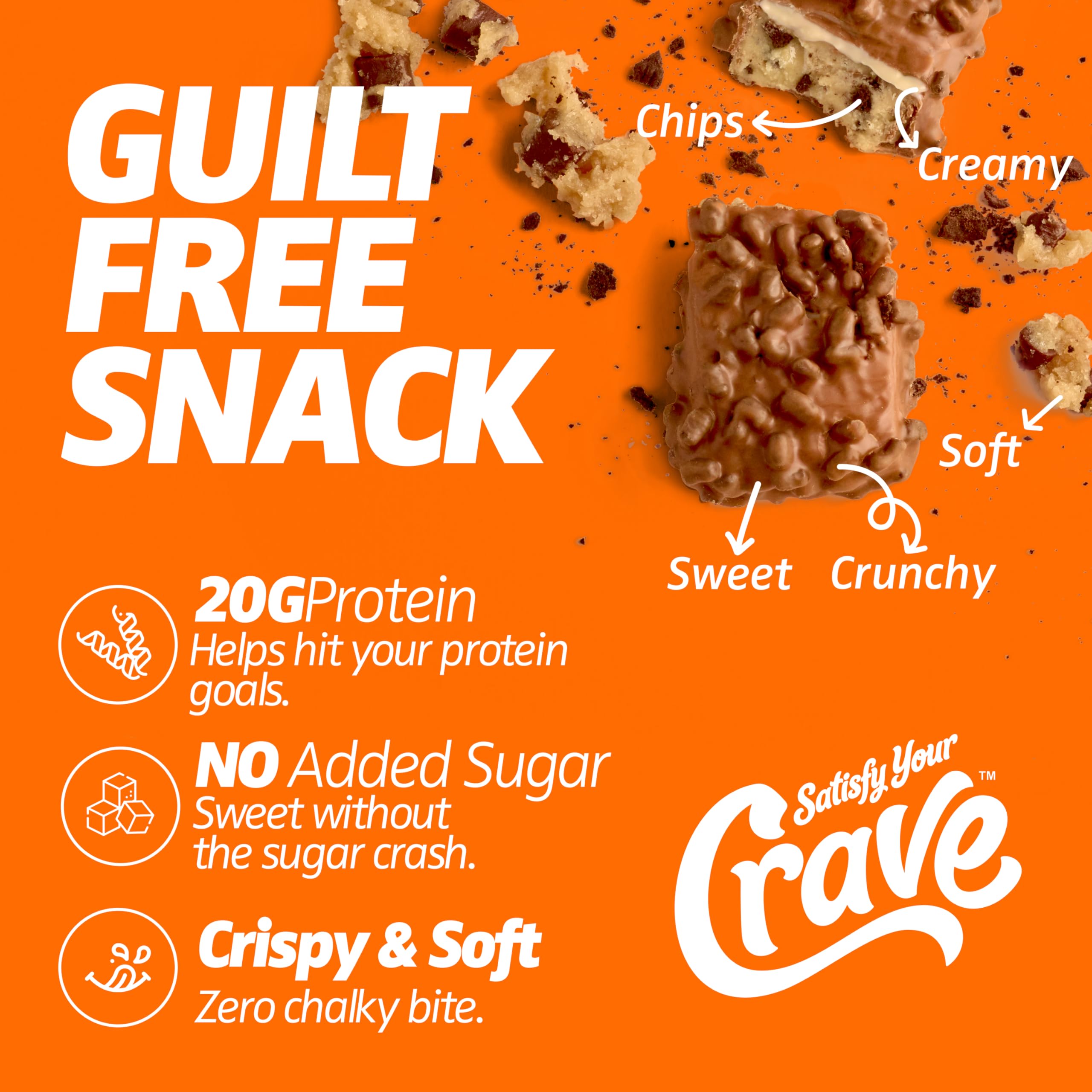 SATISFY YOUR CRAVE Crave Protein Bars feature no added sugar for a cleaner sweetness