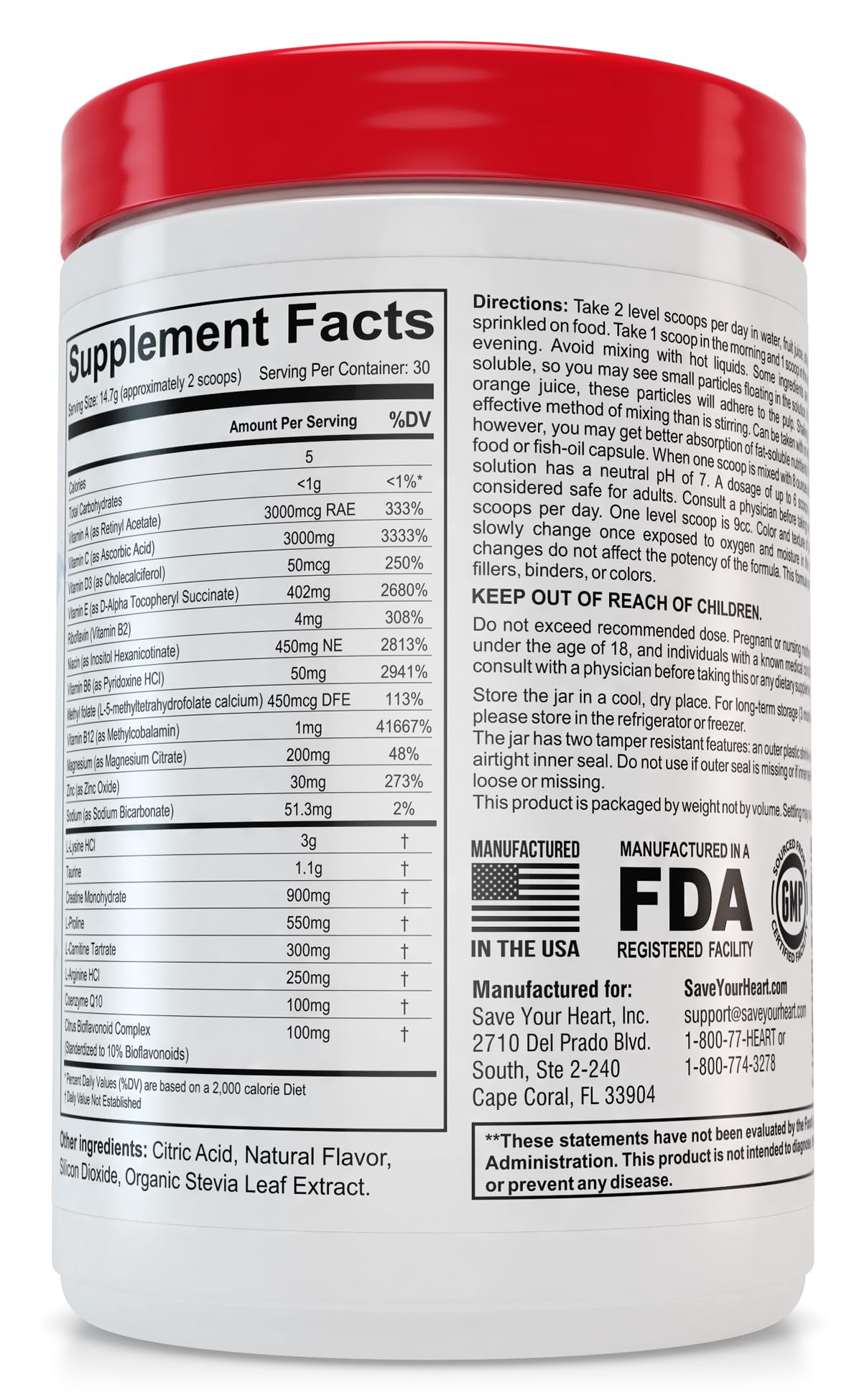 SAVE YOUR HEART PTEF ingredient label with 19 active nutrients