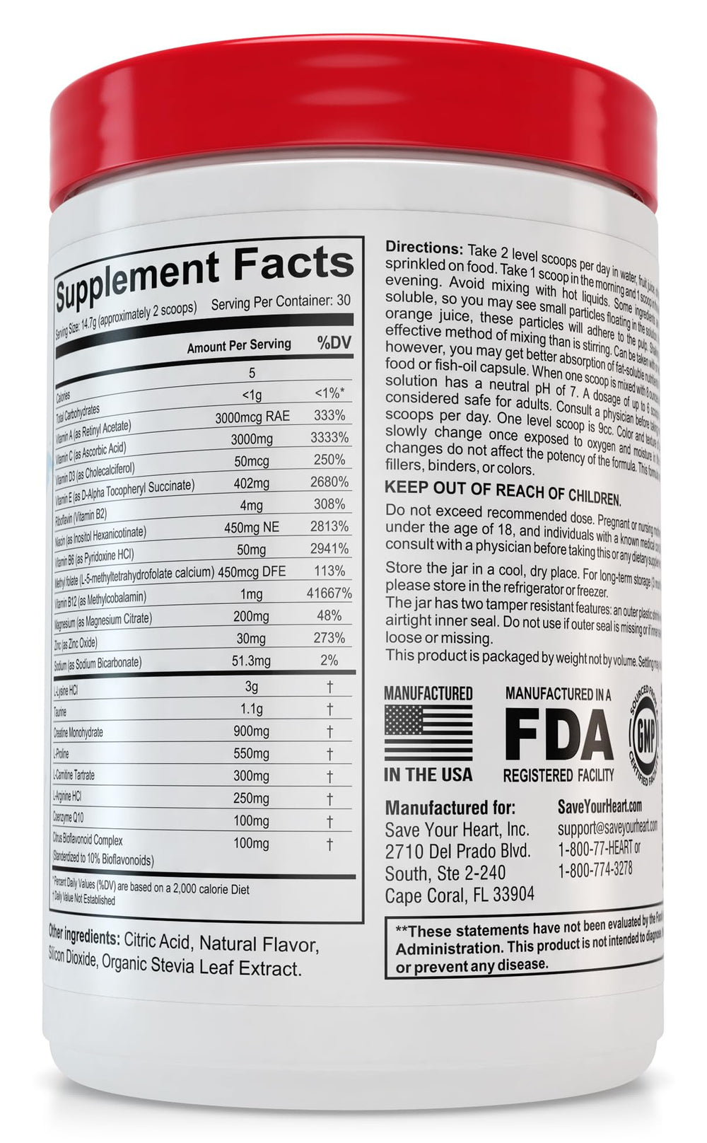SAVE YOUR HEART PTEF ingredient label with 19 active nutrients