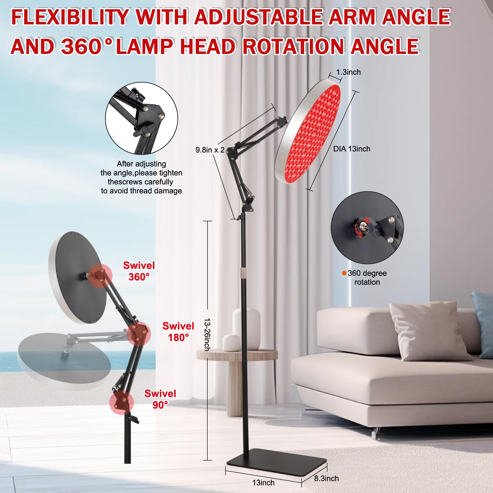 Saviler adjustable stand height for comfortable positioning from floor to chest height.