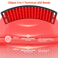 SAVILER red light panel close-up showing 660nm and 850nm LEDs for targeted use.