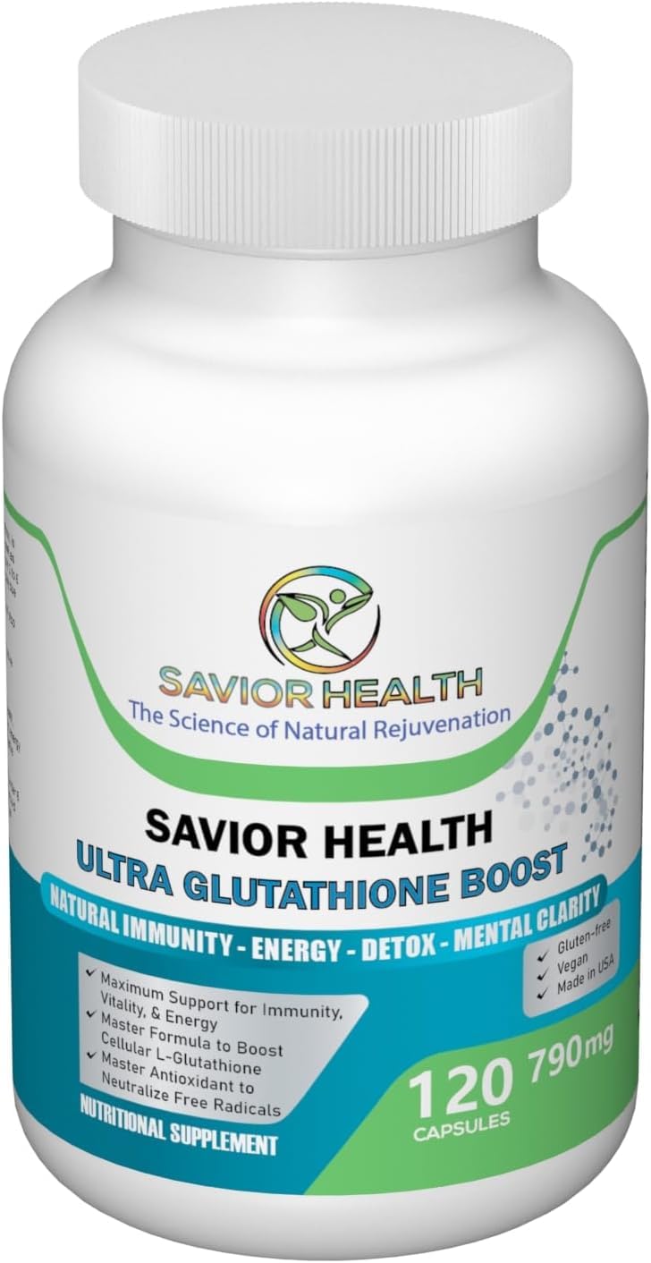 Savior Health Ultra Glutathione bottle front for daily antioxidant support.