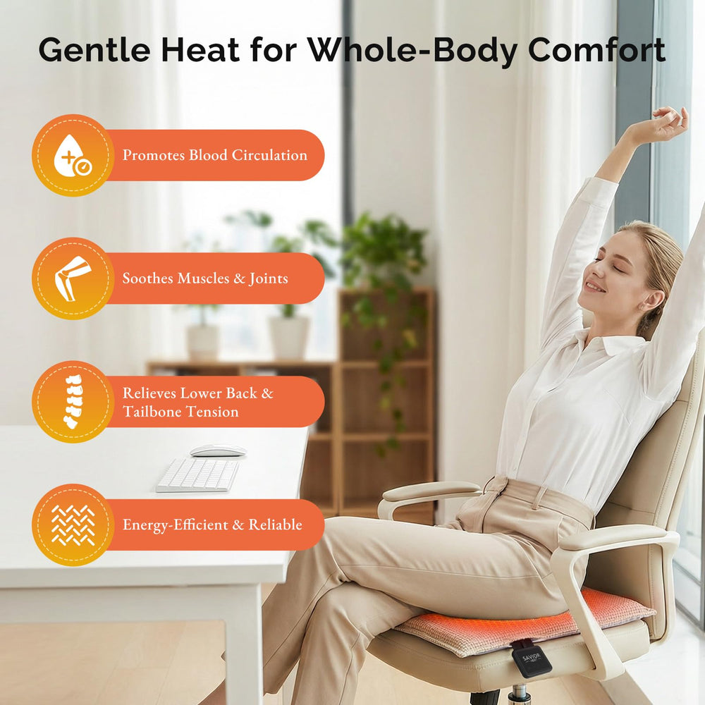 SAVIOR HEAT anti-slip backing keeps cushion secure on any chair or bleachers.