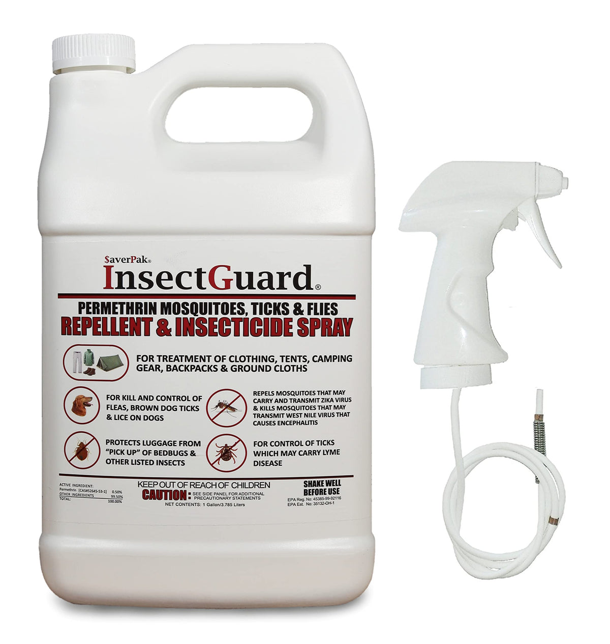 SavPak InsectGuard bottle pour showing ready-to-use permethrin for clothing protection
