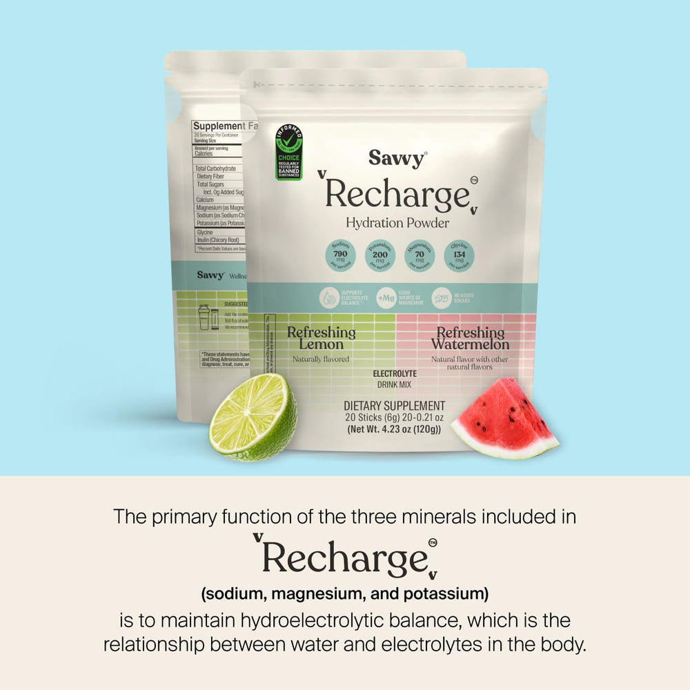 SAVVY Recharge shaker shown for easy mixing.