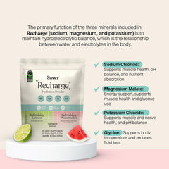 SAVVY Recharge travel pack in a gym bag for convenient hydration.