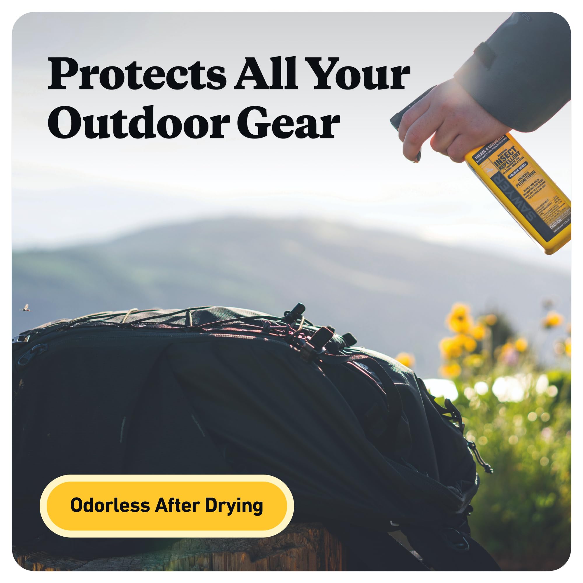 Sawyer Permethrin on camping setup offering insect protection across gear