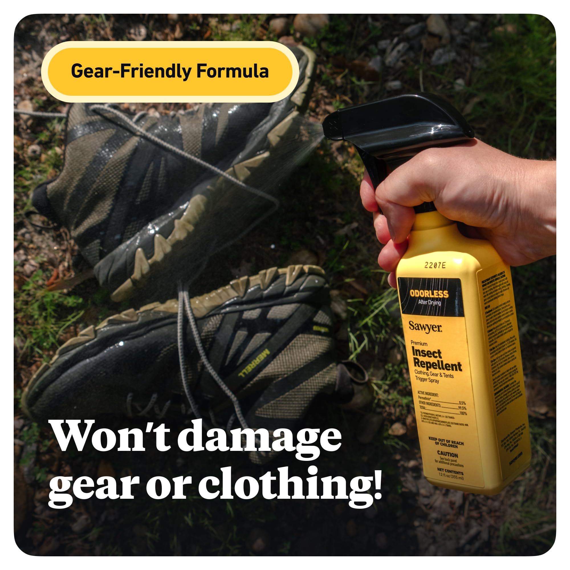 Sawyer Permethrin on shoes and socks protecting hikers from pests