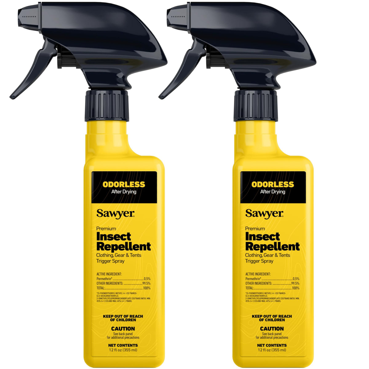 Sawyer Permethrin spray bottle applying protection to outdoor gear for long-lasting fabric defense