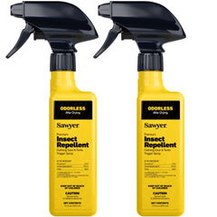Sawyer Permethrin spray bottle applying protection to outdoor gear for long-lasting fabric defense