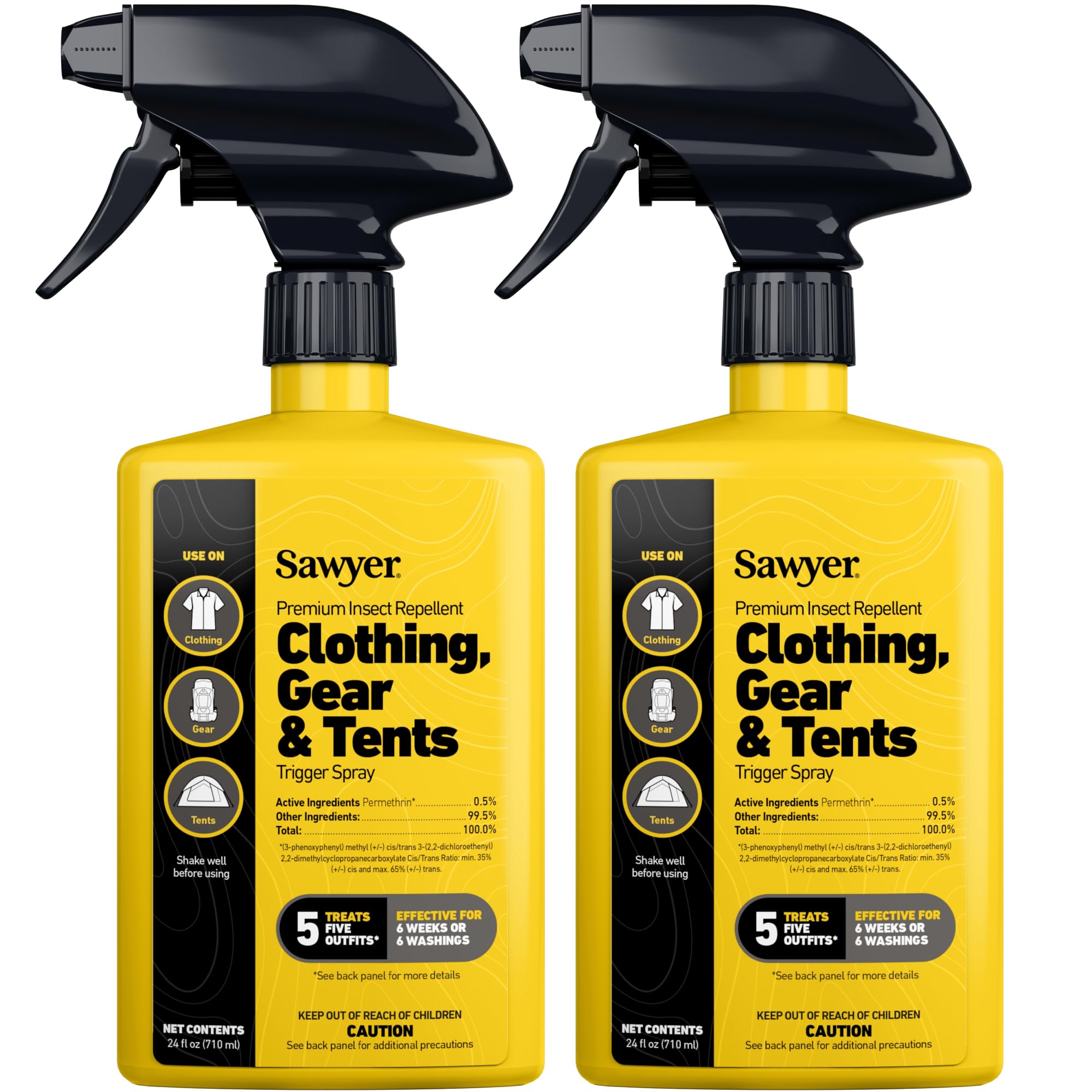 Sawyer Permethrin spray bottle shown for outdoor gear protection.