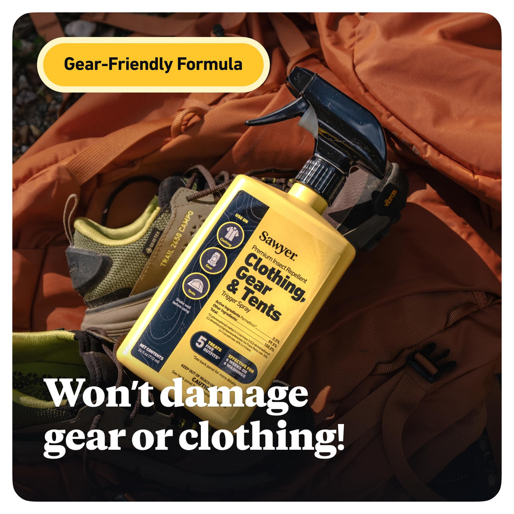 Twin-pack Sawyer Permethrin bottles ready for outdoor use.