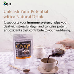 Glass of Sayan chaga tea for daytime vitality.