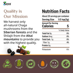 Infographic of chaga and shilajit ingredients with antioxidants.