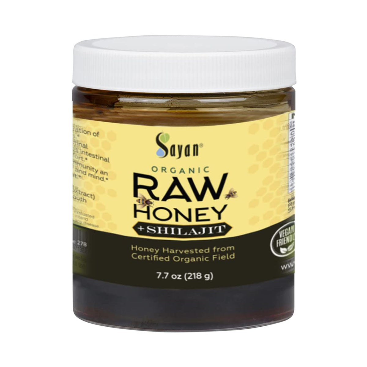 Sayan Organic Honey with Shilajit resin bottle pour for natural energy support
