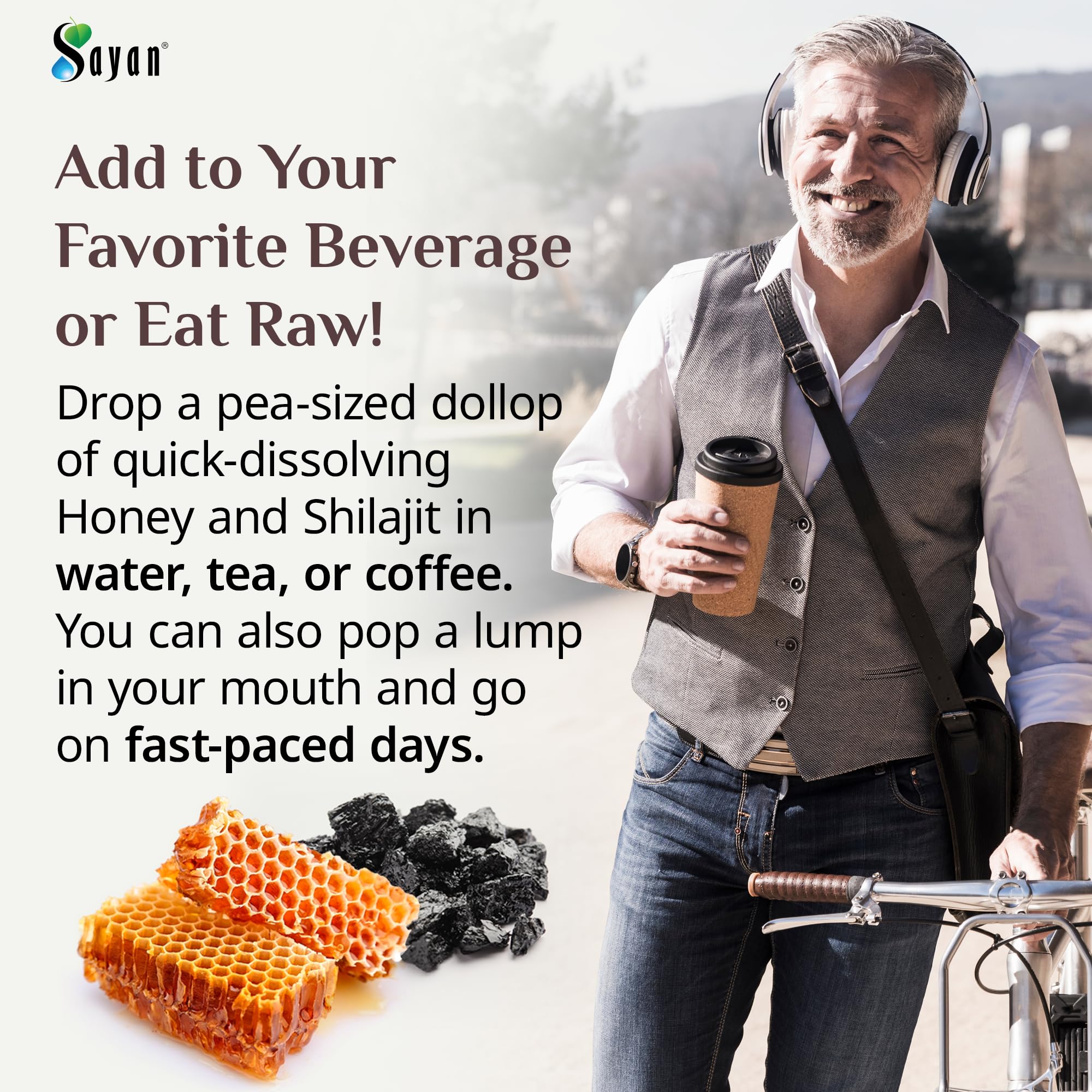 Sayan Organic Honey drops on wood surface evoke natural purity