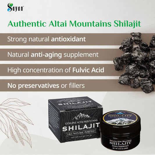 Sayan Pure Shilajit Resin drops on a spoon illustrating dosing for energy